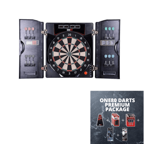 One80 Deluxe II High Electronic Dartboard (with Cabinet) for sale at Centrum Leisure Singapore